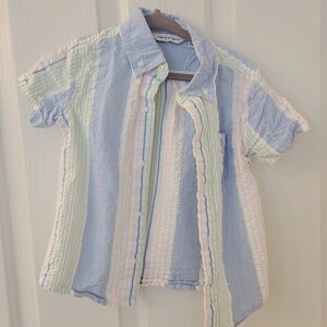 Janie and Jack Blue, Pink, and Cream Striped Button Down Shirt